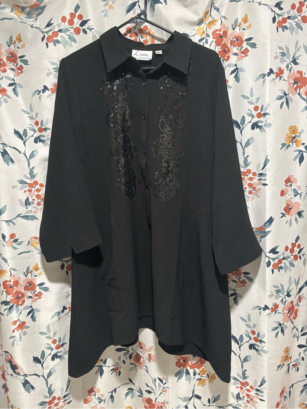 Linea by Louis Dell'Olio Black Embellished Button-Up Blouse